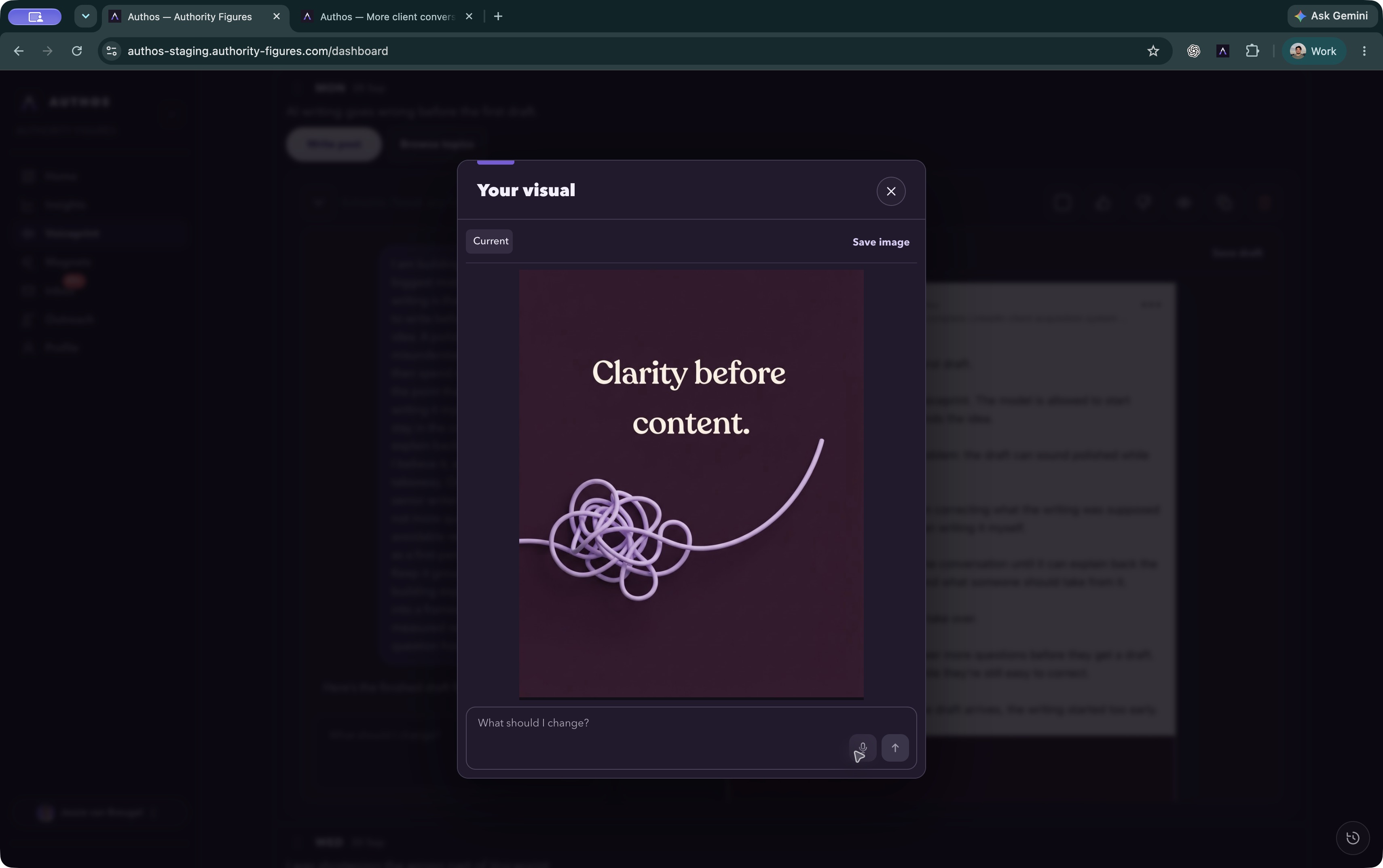 A matching visual created and ready to refine in the actual Authos image workspace